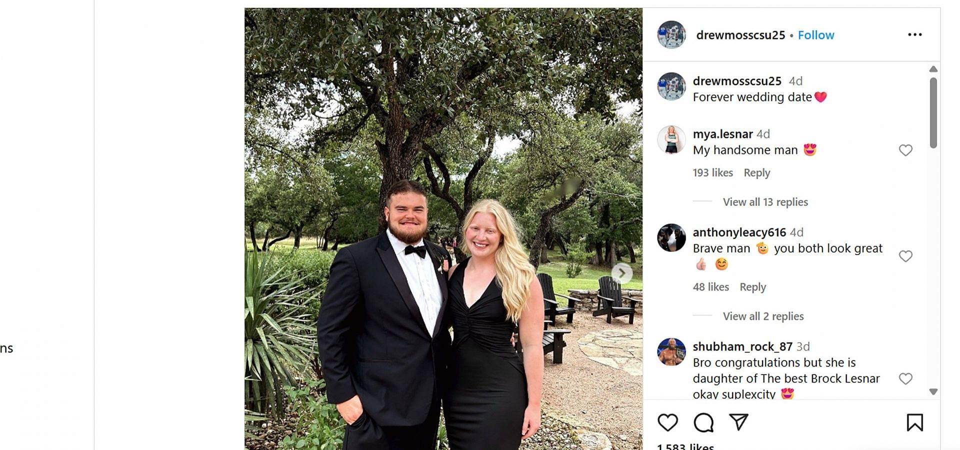 Drew Moss receives flirty 3-word message from Brock Lesnar's daughter Mya/@ drewmosscsu25